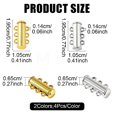 8 Sets 2 Colors 3-Strands Brass Magnetic Slide Lock Clasps KK-FS0001-60-1