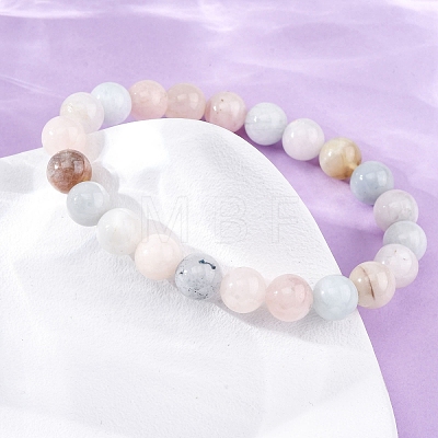 Natural Morganite Round Beaded Stretch Bracelets for Men Women BJEW-G743-01H-1