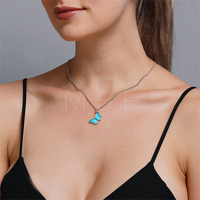 Gradient Color Butterfly Alloy Enamel Pendant Necklaces for Women WG8E54A-02-1