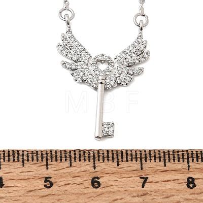 Brass Micro Pave Clear Cubic Zirconia Winged Key Pendant Necklaces CU-CBABA66-13P-1