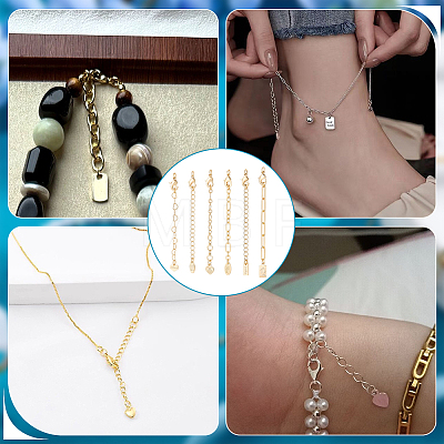 6Pcs 6 Styles Brass Ends with Chain FIND-PH0060-21G-1
