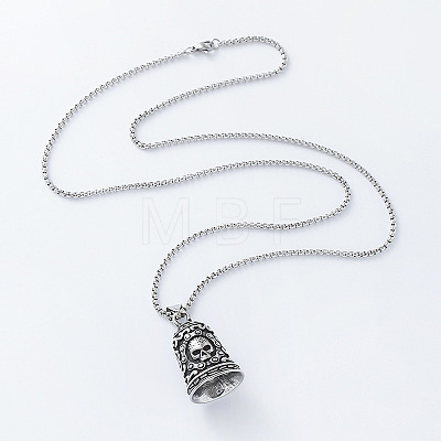 Hip Hop 304 Stainless Steel Skull Guardian Bell Pendant Necklaces for Biker NI7223-1