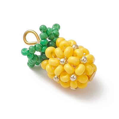 Brass Glass Seed Beaded Pendants PALLOY-MZ01107-1