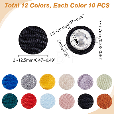AHADERMAKER 120Pcs 12 Colors Plastic with Cotton Cloth Shank Buttons BUTT-GA0001-09-1