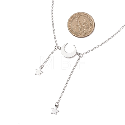 201 Stainless Steel Moon and Star Pendant Brass Cable Chain Necklaces NJEW-JN05787-1