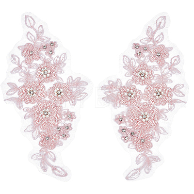 1Pair Flower Shape Polyester & Sequin Embroidery Cloth Iron On Patches DIY-CY0003-82B-1