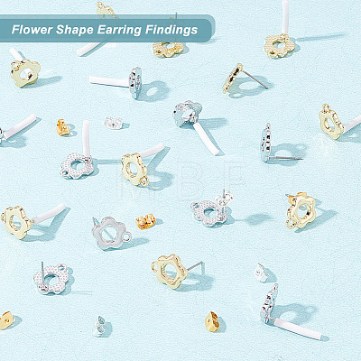 HOBBIESAY 24Pcs 2 Color Alloy Flower Stud Earring Findings FIND-HY0001-56-1