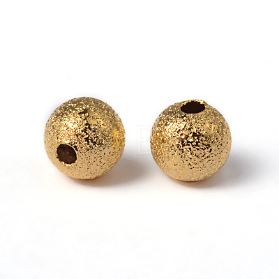 6mm Golden Color Brass Round Textured Beads X-EC248-G-1