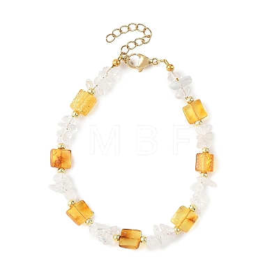 Natural Amber & Quartz Crystal Beaded Bracelets for Women BJEW-JB14197-1