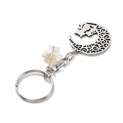 Stainless Steel Hollow Moon Cat Keychains KEYC-JKC00585-02-1