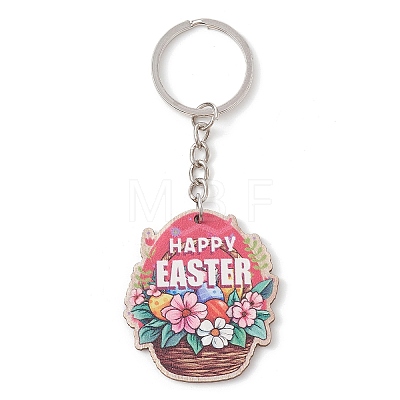 8Pcs 8 Styles Easter Wooden Keychains KEYC-JKC00719-1