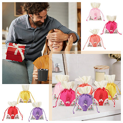 6Pcs 6 Colors 3D Floral Embroidery Cloth Drawstring Bags ABAG-PH0001-91-1