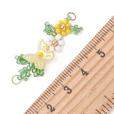 ABS Plastic Imitation Pearl Butterfly and Glass Seed Beaded Flower Links Connector Charms PALLOY-MZ01332-01-1