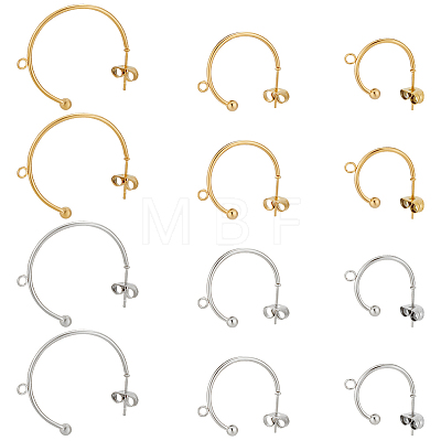 24Pcs 6 Style 304 Stainless Steel C-shape Stud Earring Findings FIND-BBC0001-53-1