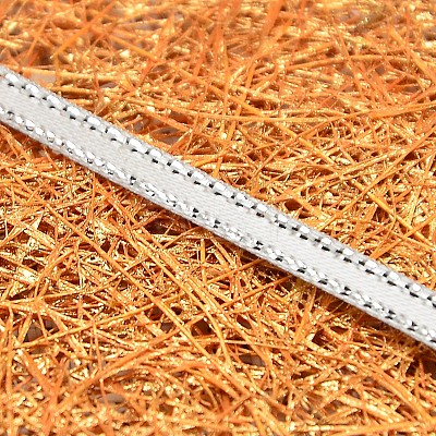 Double Edge Silver Thread Grosgrain Ribbon for Wedding Festival Decoration SRIB-L012-6mm-007-1