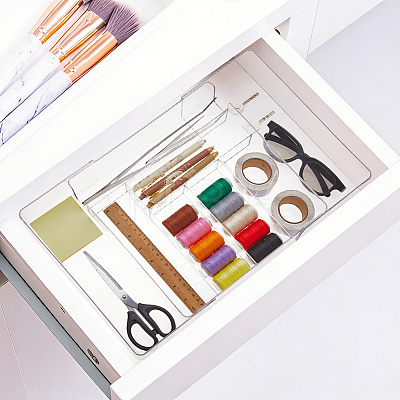 8 Grids Acrylic Storage Drawer Boxes without Lid CON-WH0095-182-1