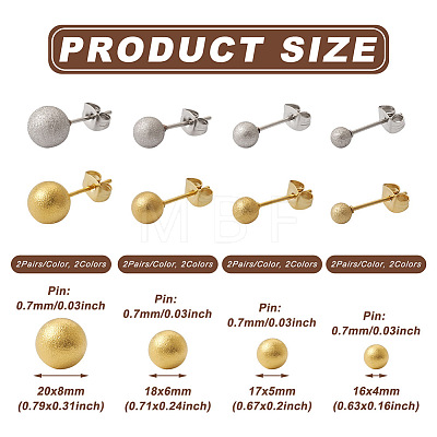  Jewelry 16Pairs 8 Styles 304 Stainless Steel Textured Ball Stud Earrings for Women EJEW-PJ0001-04-1