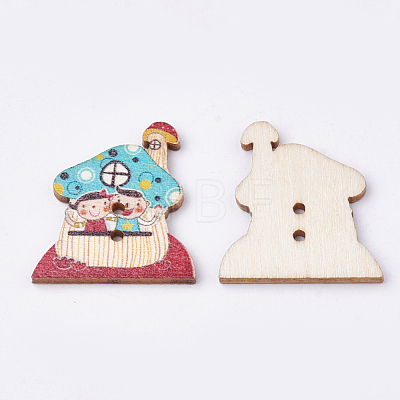 2-Hole Printed Wooden Buttons BUTT-S022-02-LF-1