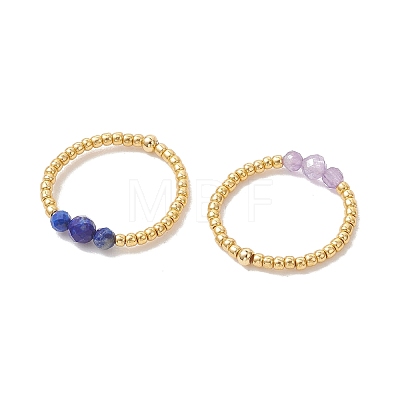 Adjustable Natural Gemstone Finger Rings RJEW-JR01013-1