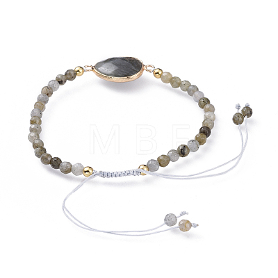 Adjustable Natural Labradorite Braided Bead Bracelets BJEW-JB04559-01-1