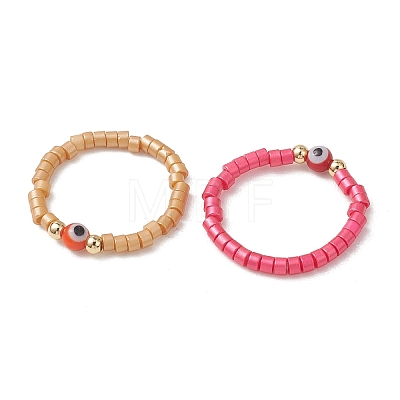 10Pcs 10 Colors Glass Bead Finger Rings RJEW-MZ00033-1
