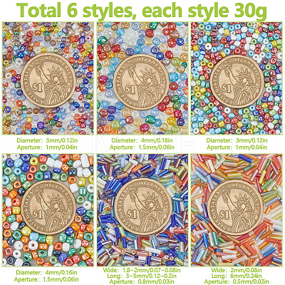 180G 6 Styles Glass Seed Beads Sets SEED-SC0001-50-1