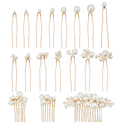 6Pcs Iron Resin Hair Cormbs & 12Pcs Iron Resin Hair Forks for Women PHAR-OC0001-05-1