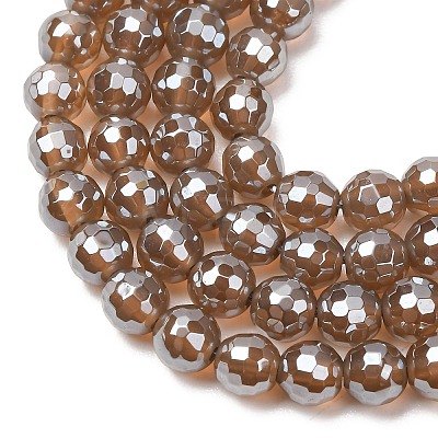 Electroplated Natural Agate Beads Strands G-B191-A07-6mm-17-1