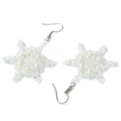 Christmas Snowflake Glass Seed Braided Dangle Earrings EJEW-MZ00236-01-1