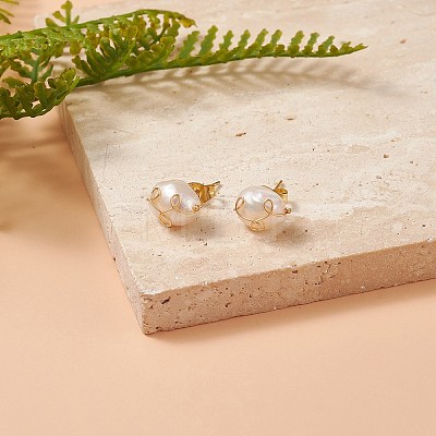 Natural Pearl Stud Earrings EJEW-JE05199-1