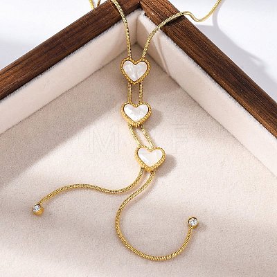 Triple Heart 304 Stainless Steel Pave Natural White Shell Y Necklaces for Women NJEW-U032-13G-01-1