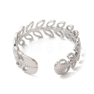 Rack Plating Leaf Brass Open Cuff Ring for Women RJEW-S413-05P-1