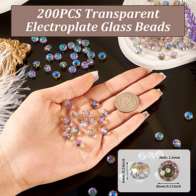 200Pcs Transparent Electroplate Glass Beads EGLA-TA0001-43A-1