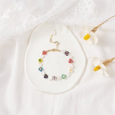 Colorful Heart Flower Beaded Bracelet for Girl Women BJEW-TA00030-1
