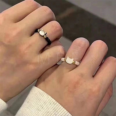 2Pcs Cat Shape Glass Beaded Beads Finger Rings WG1374D-03-1