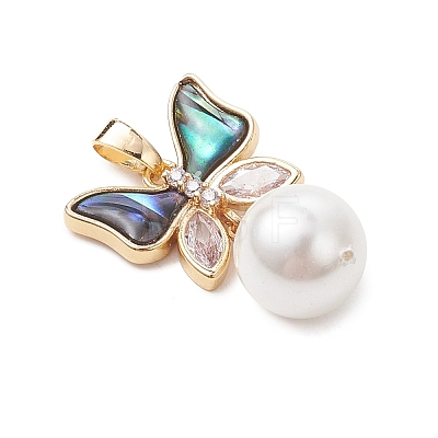 3Pcs 3 Sizes Natural Paua Shell with Round White Shell Pearl Pendants PALLOY-JF05084-1