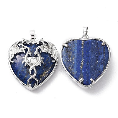 Natural Lapis Lazuli Heart Pendant Rhinestone Settings G-K339-01P-02-1