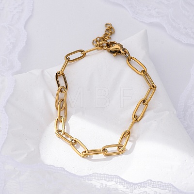 Ion Plating(IP) 304 Stainless Steel Paperclip Chain Bracelets for Women BJEW-C046-02G-1