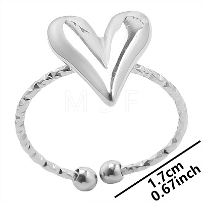 Non-Tarnish Minimalist Heart 304 Stainless Steel Cuff Rings CW5242-1-1