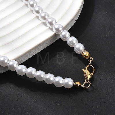 6MM White Round Plastic Pearl Beaded Necklaces for Women NJEW-L469-02G-1