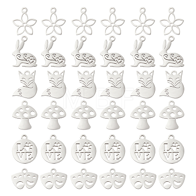 36Pcs 6 Style 201 Stainless Steel Charms STAS-DC0006-30-1
