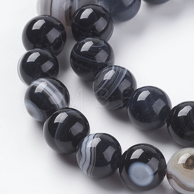 Round Dyed Natural Black Agate Beads Strands X-G-G582-8mm-07-1