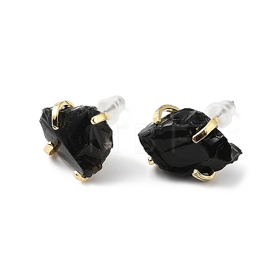 Raw Rough Natural Obsidian Stud Earrings EJEW-R148-01LG-03-1