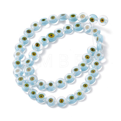 Handmade Evil Eye Lampwork Flat Round Bead Strands LAMP-L058-8mm-18-1