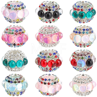 12Pcs 12 Colors Sparkling Acrylic Rhinestone Round Beads OACR-PA0002-12-1