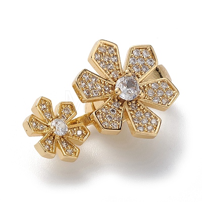 Rack Plating Flower Brass Pave Clear Cubic Zirconia Fold Over Magnetic Clasps KK-C019-21G-1