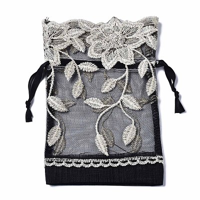 Polyester Lace & Slub Yarn Drawstring Gift Bags OP-Q053-015-1