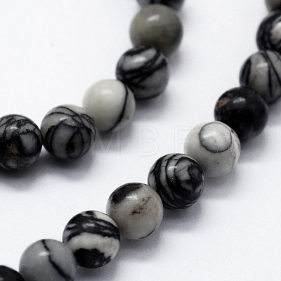 Natural Black Silk Stone/Netstone Beads Strands G-I199-11-6mm-1