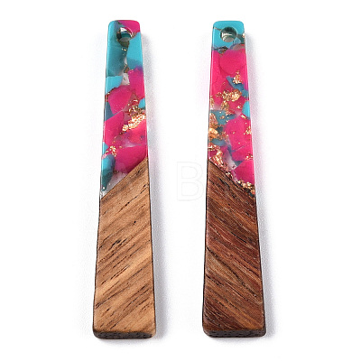 Transparent Resin & Walnut Wood Pendants RESI-N039-67C-1