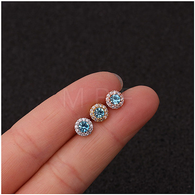 316L Surgical Stainless Steel Micro Pave Sky Blue Cubic Zirconia Cartilage Earrings WG35DE6-13-1